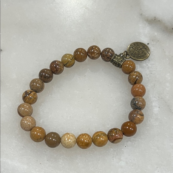 Tree of Life Brown Picture Jasper Beaded Bracelet - Picture 3 of 4
